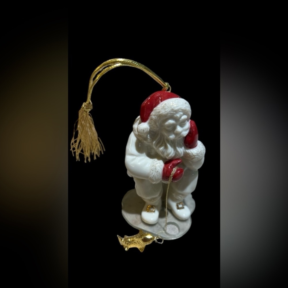 Vtg 2001 Lenox Christmas Ornament Of Santa Ice Fishing Fisherman Gift 24K Trim